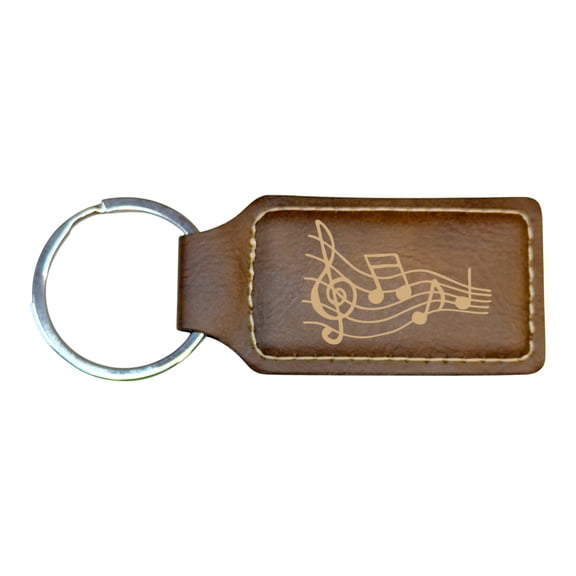 Keychain - Rectangle - Music Notes - Leather