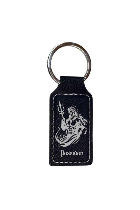 Keychain - Rectangle - Poseidon God of the Sea - Leather