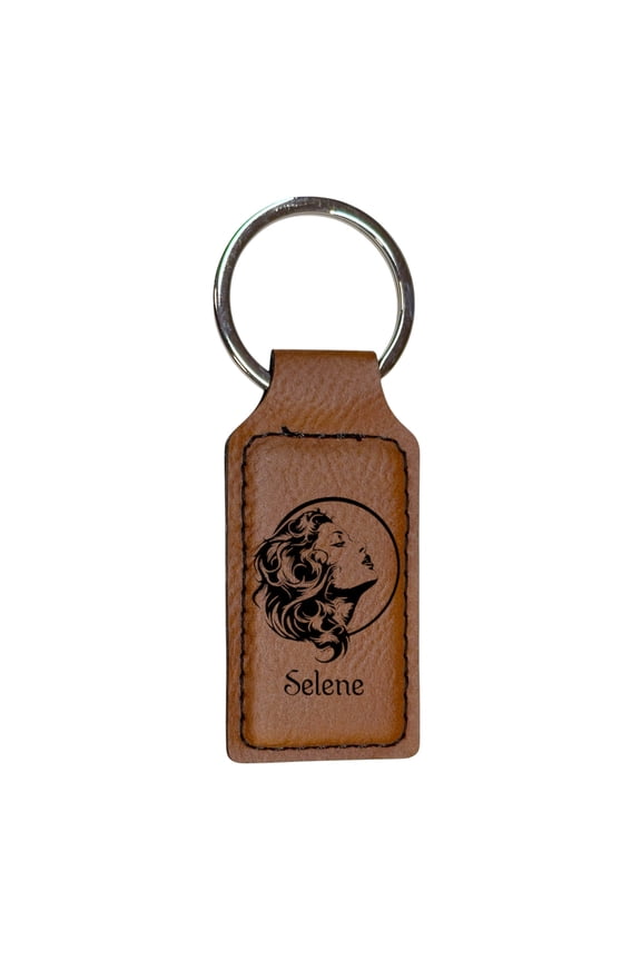 Keychain - Rectangle - Selene Goddess of the Moon - Leather