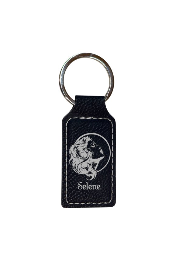 Keychain - Rectangle - Selene Goddess of the Moon - Leather