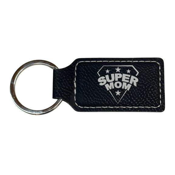 Keychain - Rectangle - Super Mom - Leather