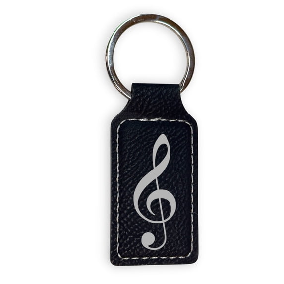 Keychain - Rectangle - Treble Clef Note - Leather