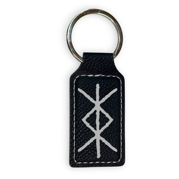 Keychain - Rectangle - Viking Protection Rune - Leather