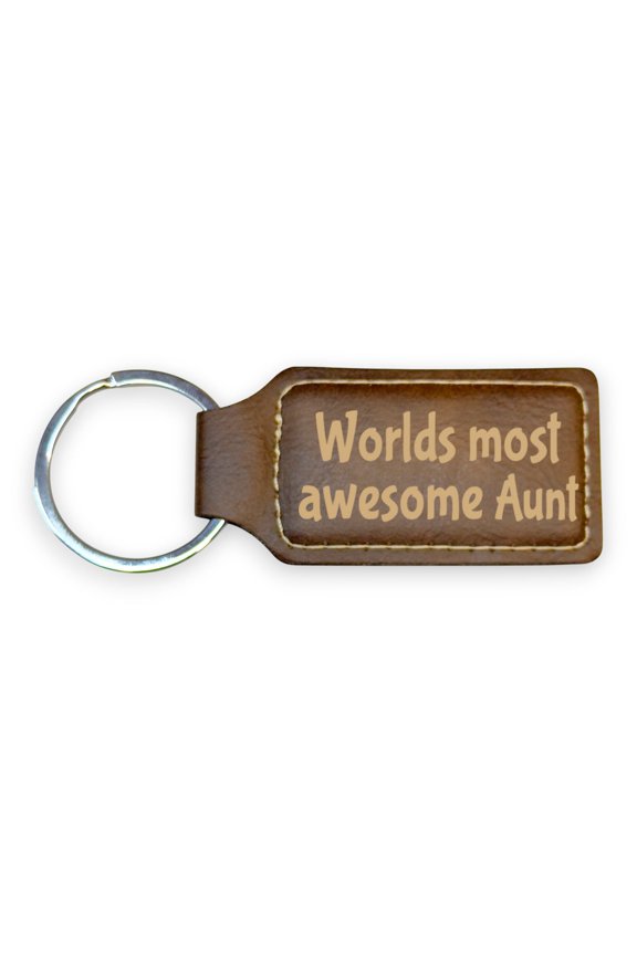 Keychain - Rectangle - Worlds Most awesome Aunt - Leather