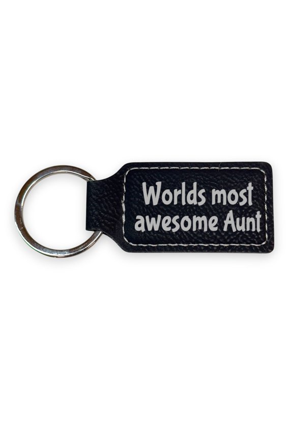 Keychain - Rectangle - Worlds Most awesome Aunt - Leather