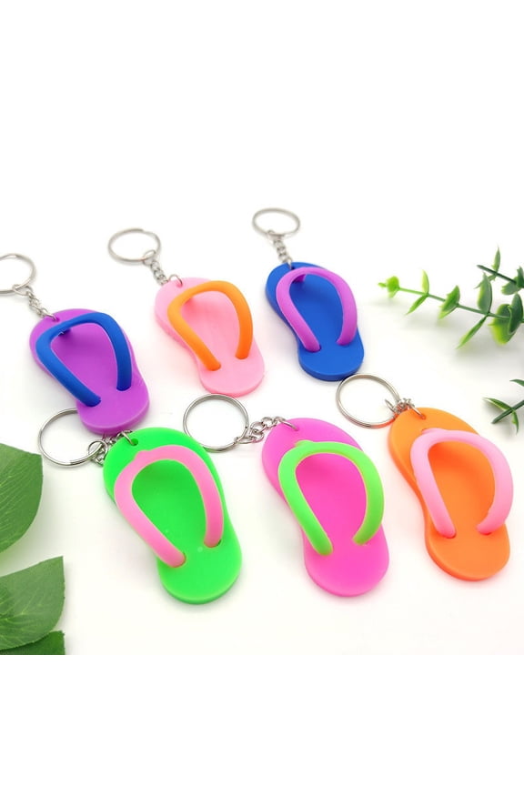 Keychain Slipper Charm Keychain Bulk Key Ring Pendant Summer Beach Flip Flop Keychain Soft Rubber Bag Hanging Ornament 2.36" x 1.38" x 1.57"