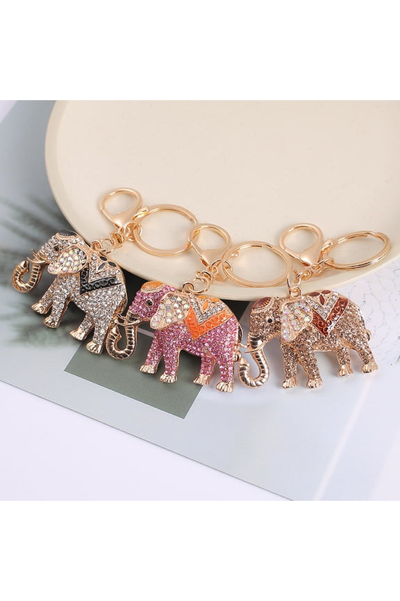 Keychain Sparkling Rhinestones Inlaid Elephant Design Keychain Pendant Enamel Oil Drip Process Smooth Edges Spring Buckle Key Holder Car Keys Good Luck Charm