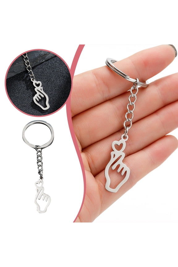 Keychain Stainless Steel Heart Pendant for Kids and Teens – Modern Finger Ring Jewelry Accessory for School Bags and Daily Carry