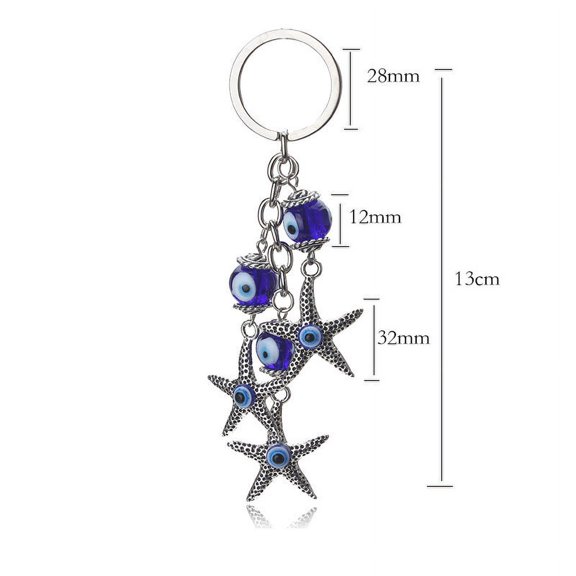 Unisex Alloy Starfish Keychain Turkish Blue Evil Eye Pendant Unique Accessory for Keys Bags and More Star Fish Keyring