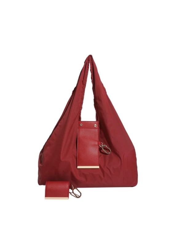 Keychain Tote Bag,Large Capacity Lightweight Foldable Waterproof Key Chain Shopping Bag with Key Ring,Mini Bag for Daily Use(Red)