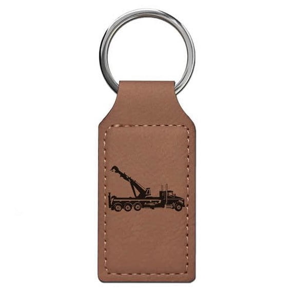 Keychain - Tow Truck Wrecker (Dark Brown Rectangle)