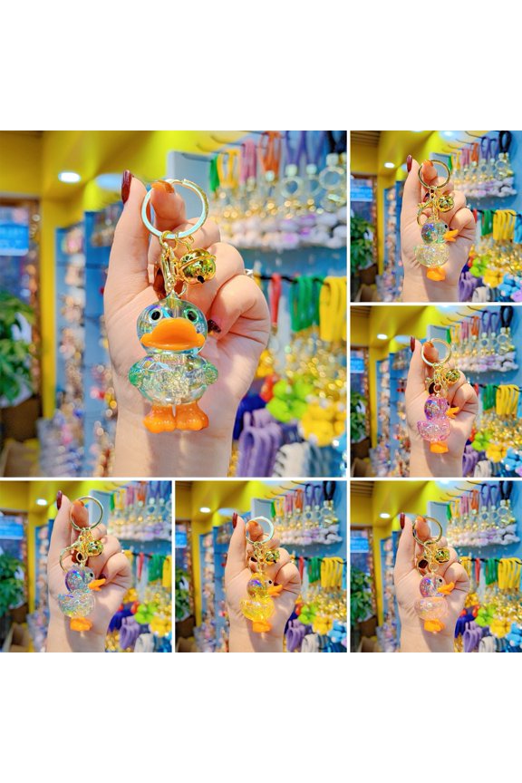 Keychain Transparent Macaron Color Beads Key Chain with Duck Pendant Portable Anti-Lost Mobile Phone Chain Bag Hanger