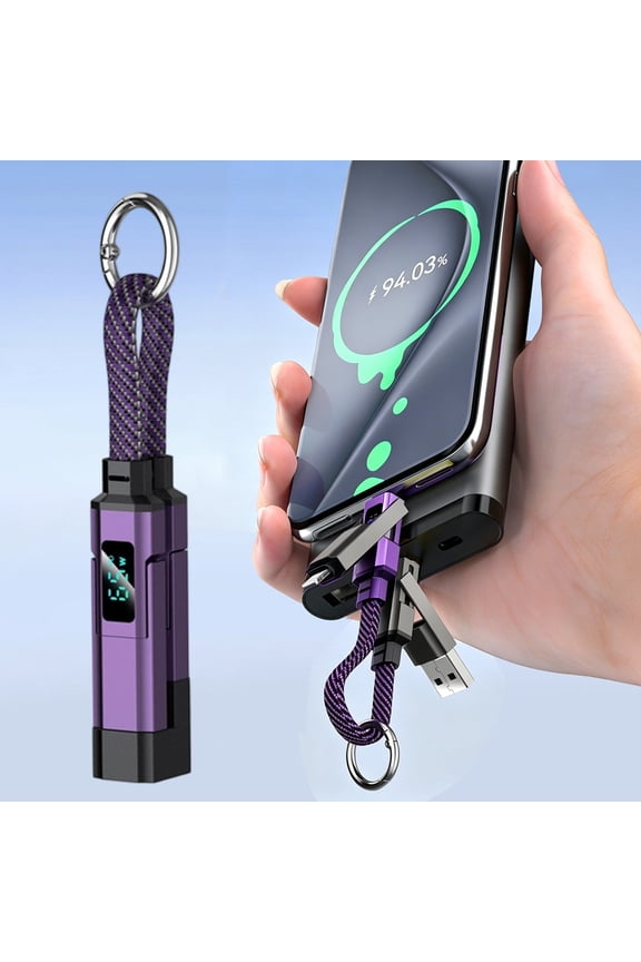 Keychain Usb C Cable With V/A/W Display, 4 In 1 Charging Cable With Digital Display Combo Type C/Usb A/L Port,65W Fast Charging Short Cable,Usb C Keychain Portable Cord Fit/Type-C/Usb-A/Usb-C