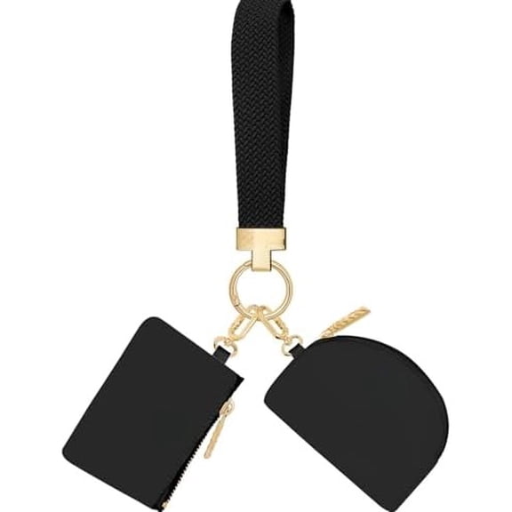 Keychain Wallet, Detachable Dual Pouch Wristlet Wallets for Women Men, Portable Mini Zip Around Small Wallet Coin Purse