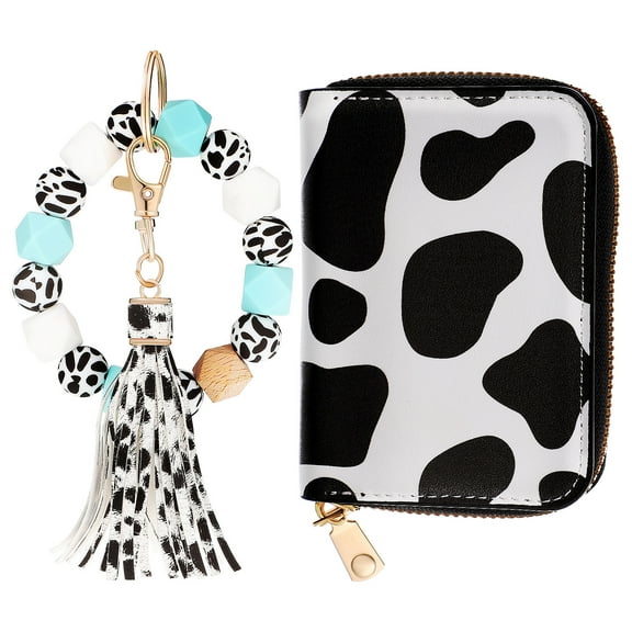 Keychain Wallet Wristlet Small Credit Card Holder Bracelet Key Chain Purse Bangle Tassel Beads Key Rings for Women
