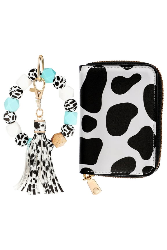 Keychain Wallet Wristlet Small Credit Card Holder Bracelet Key Chain Purse Bangle Tassel Beads Key Rings for Women