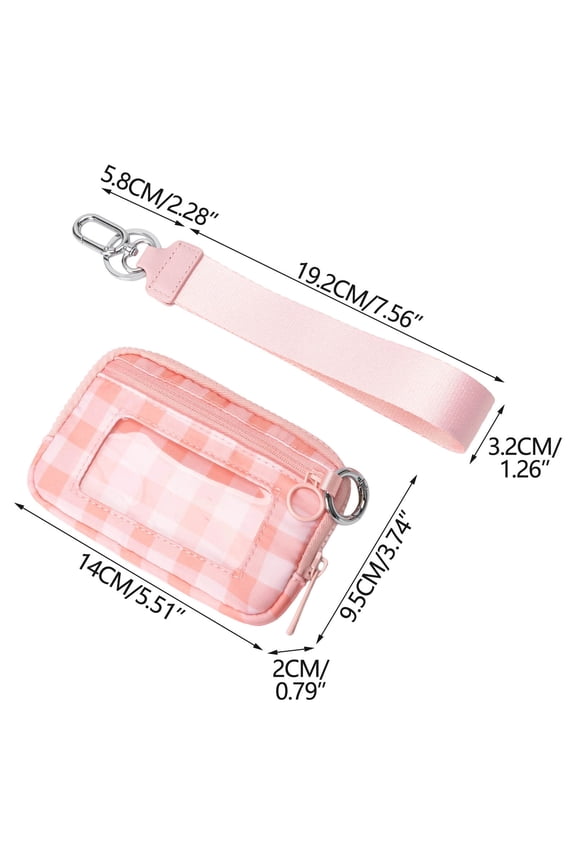 Keychain Wallet for Women, Checkered Mini Zip Card Holder with Id Window, Coin Purse, Detachable Wristlet, Small Organizer Wallet (A)