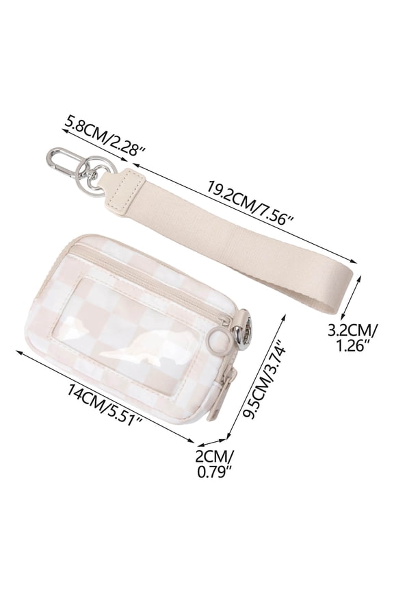 Keychain Wallet for Women, Checkered Mini Zip Card Holder with Id Window, Coin Purse, Detachable Wristlet, Small Organizer Wallet (B)
