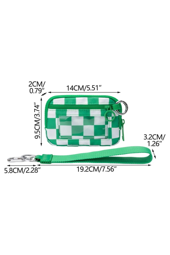 Keychain Wallet for Women, Checkered Mini Zip Card Holder with Id Window, Coin Purse, Detachable Wristlet, Small Organizer Wallet (G)