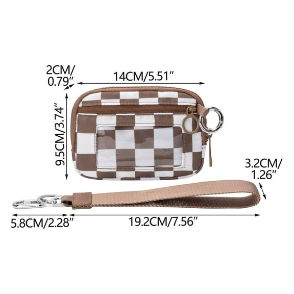 Keychain Wallet for Women, Checkered Mini Zip Card Holder with Id Window, Coin Purse, Detachable Wristlet, Small Organizer Wallet (H)