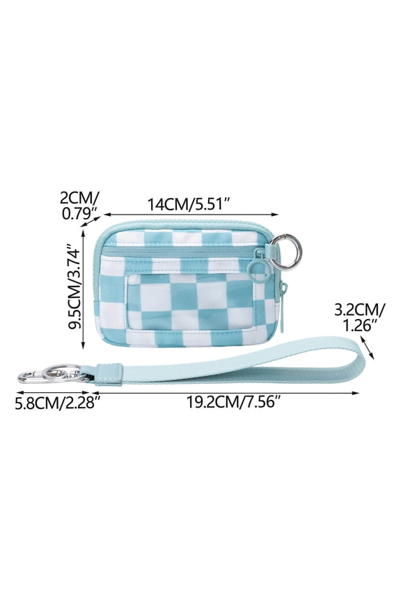 Keychain Wallet for Women, Checkered Mini Zip Card Holder with Id Window, Coin Purse, Detachable Wristlet, Small Organizer Wallet (L)