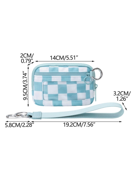 Keychain Wallet for Women, Checkered Mini Zip Card Holder with Id Window, Coin Purse, Detachable Wristlet, Small Organizer Wallet (L)