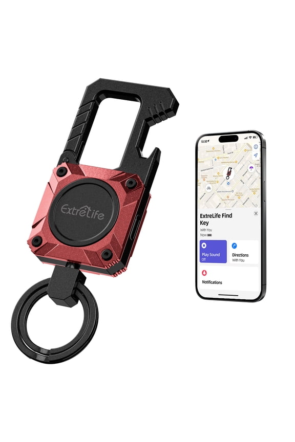 Smart Keychain, Works with Apple Find My, Heavy Duty Keychain Bottle Opener, Carabiner Car Key Chains with GPS Tracker, Key Finder, Bluetooth Tracker for Luggage, Red