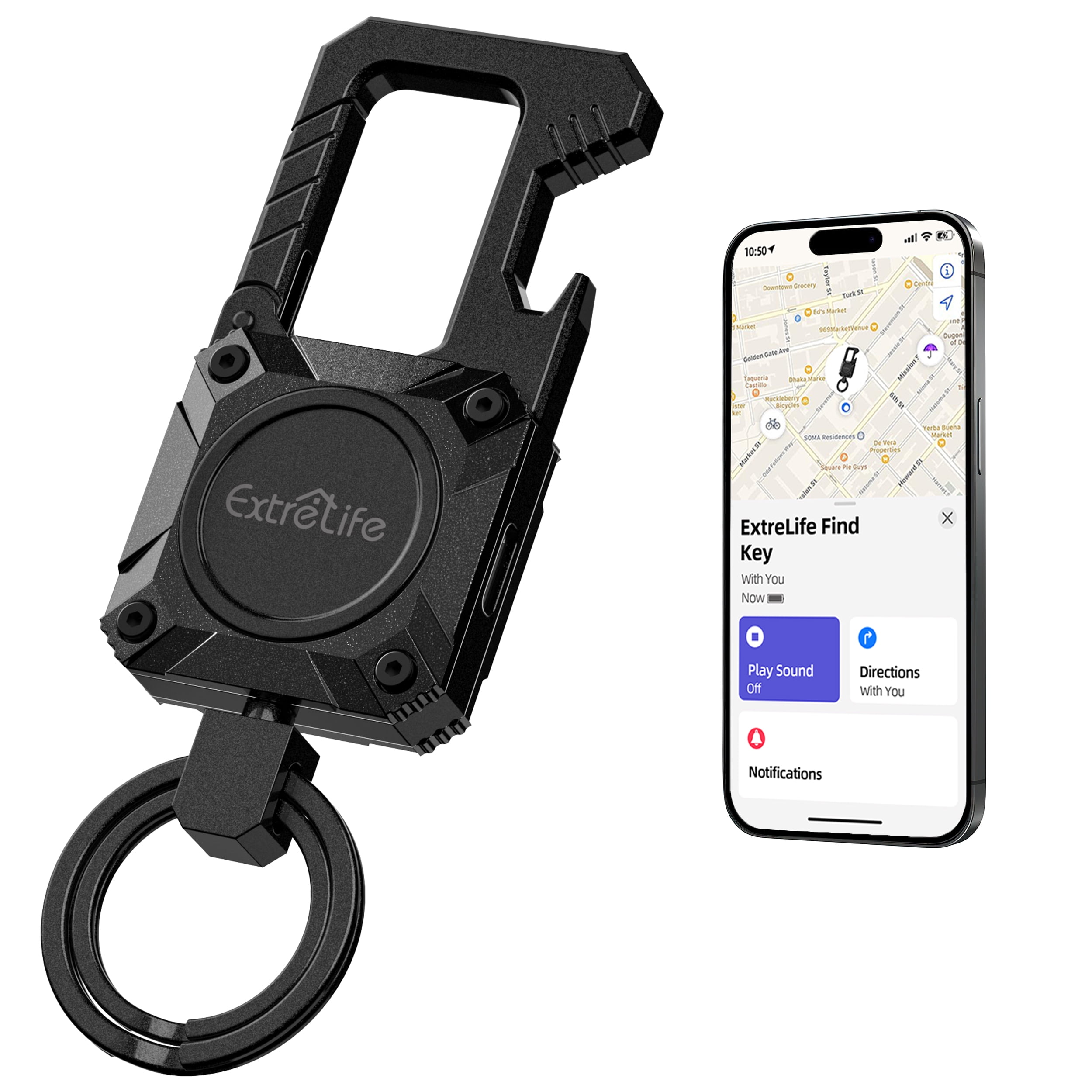 ExtreLife Keychain, Works with Find My App, GPS Carabiner Car Key