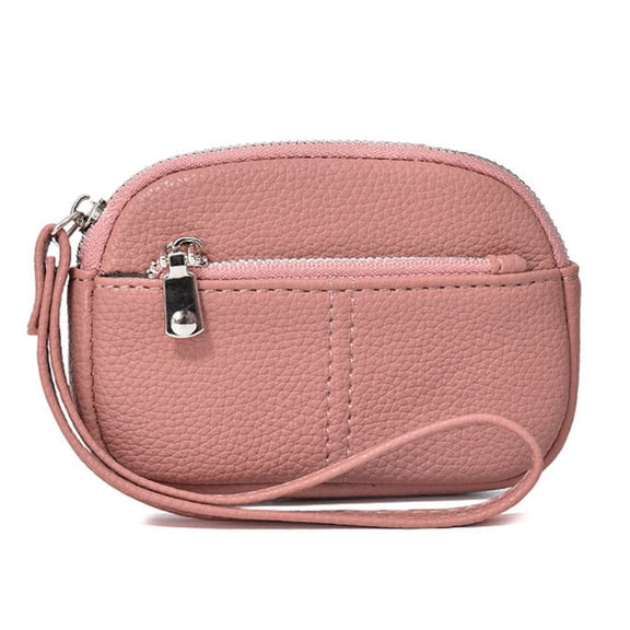 Keychain Wristlet Wallet Pu Leather Credit Card Holder Small Zippers Coin Purse Change Pouch with Wrist Straps Women
