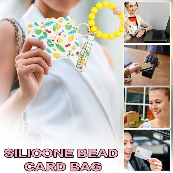 Keychain Wristlet Wallets for Women, Fresh Fruit Style Pattern Wallet Keychain, Silicone Wristlet Bangle Keychain, Slim Credit Card Holder Purse, Wallet, Card Holder, and Storage Pouch in One C