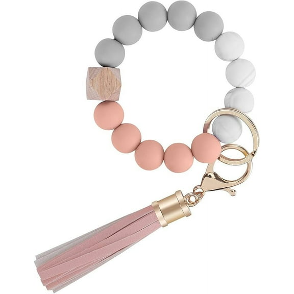 Keychain Wristlet for Women, Silicone Bead Bracelet Key Ring Girl, Key Chain Holder for Car Keys