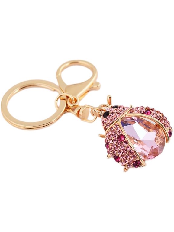 Keychain for Bag Handbag Decor, Key Ring Pendant Fashion Accessories Ornament for Women Men- Ladybug Shape-Pink