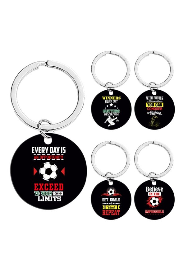 Keychain in Stock: Football Sports Motivational Round Tag Holiday Gift Metal Keychain Wholesale