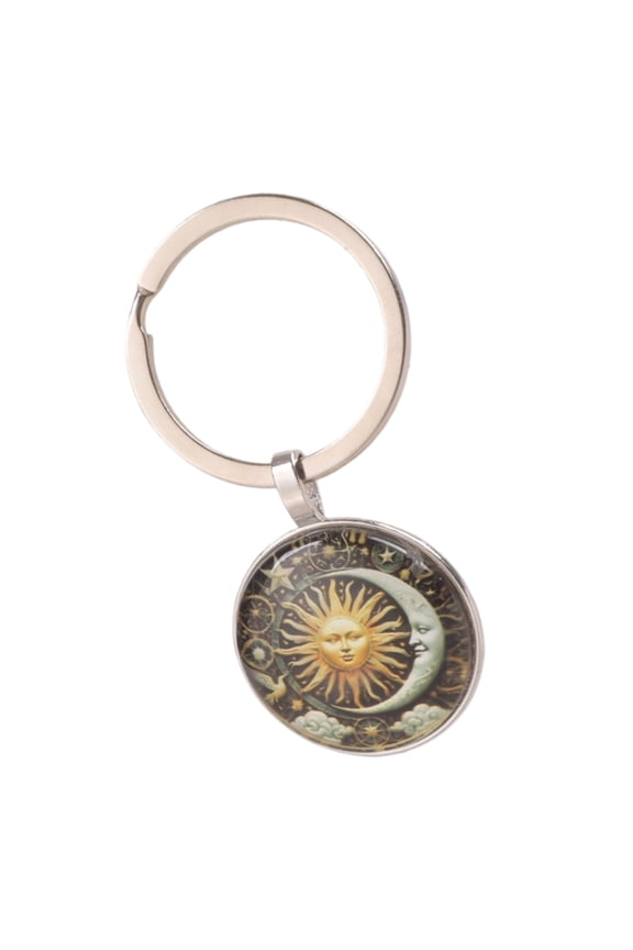 Keychain with Celestials Star Sun God and Gemstones for Everyday Carry Crafted from Wear Resistant Materials