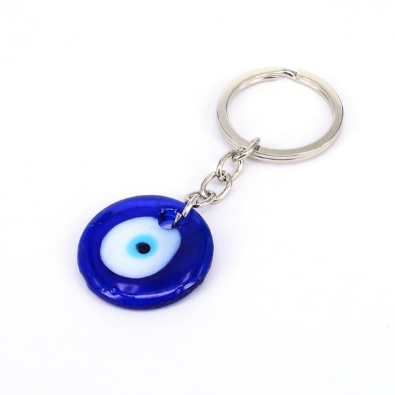 Keychain with Evil Eye Lampwork & Alloy Split Key Rings Platinum Royal Blue 83mm Pendant: 30.5x5.5mm Ring: 30x2.5mm Packing Bag: 17.6x5.8x0.55cm.