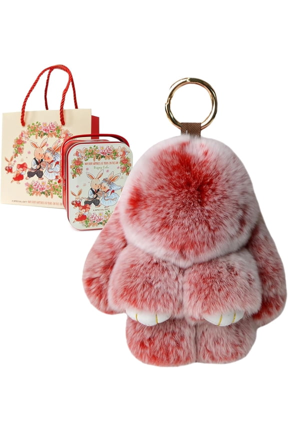 Keychain with Tin Adorable Soft Bunny Pompom Charm for Girls & Women
