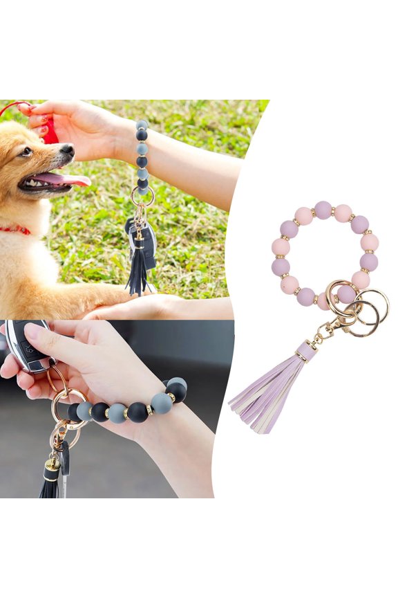 Keychains 1 > Silicone Beaded Bracelet Wrist Keychain Hanging Ornament European Tassel Hand Chain & Key Ring