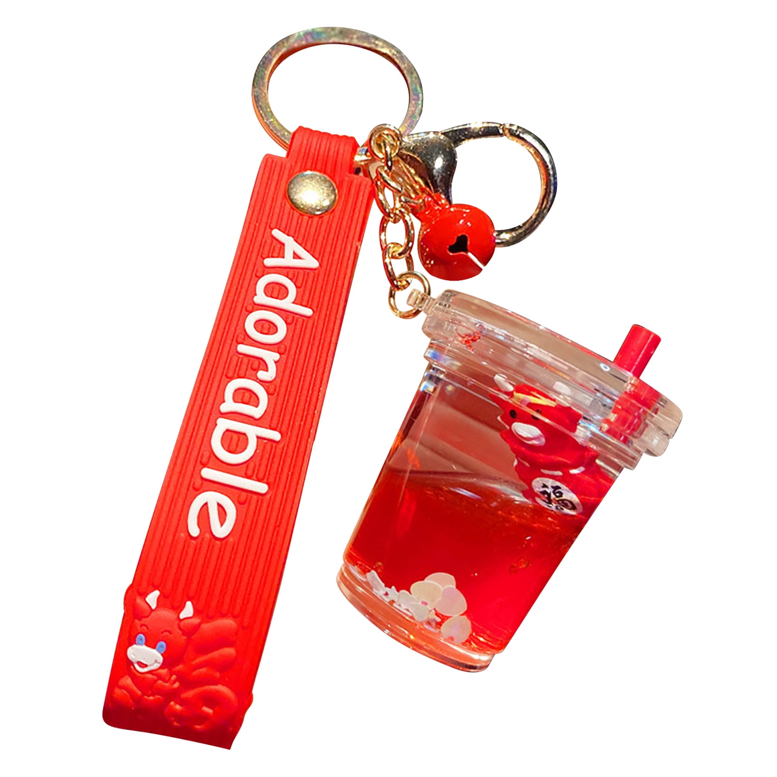Keychains Cattle Floating Bottle Keychain Creative Personality Liquid Quicksand Bottle Lucky