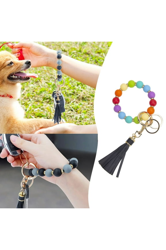 Keychains - Elegant Silicone Beaded Bracelet Wrist Keychain with European Tassel Hand Chain and Key Ring Ornament