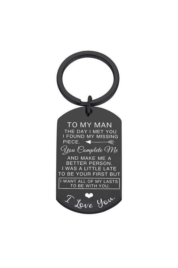 Keychains For Him Stainless Steel for Husband Boyfriend Fiance Groom Engagement Keepsake Key Chain with Elegant Design for Occasions, 6x4 cm, Black