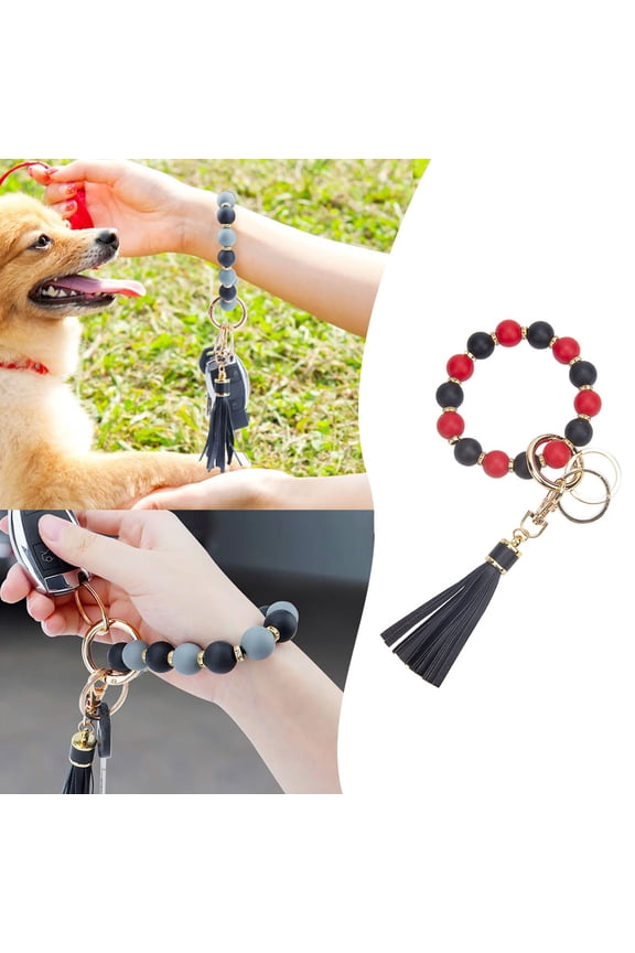Keychains Hand Chain European PU Tassel Silicone Beaded Bracelet Wrist Keyring Hanging Ornament with Beads and Tassel