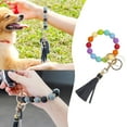 thumbnail image 1 of Keychains Hand Chain European PU Tassel Silicone Beaded Bracelet Wrist Keyring Hanging Ornament with Beads and Tassel, 1 of 7