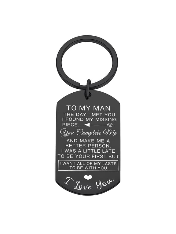 Keychains Keychain for Him Stainless Steel for Husband / Boyfriend / Fianc Engraved Style for Birthday Anniversary,6x4 cm,Black