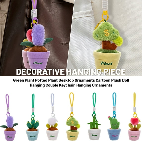 Keychains for Keys Women - 4.7 Inch Cute Green Plant Potted Desktop Decor with Plush Doll Keychain - Keychains for Backpacks - Artificial for Home Desk Shelf Decoration Holiday Birthday Gifts A, 1Pcs