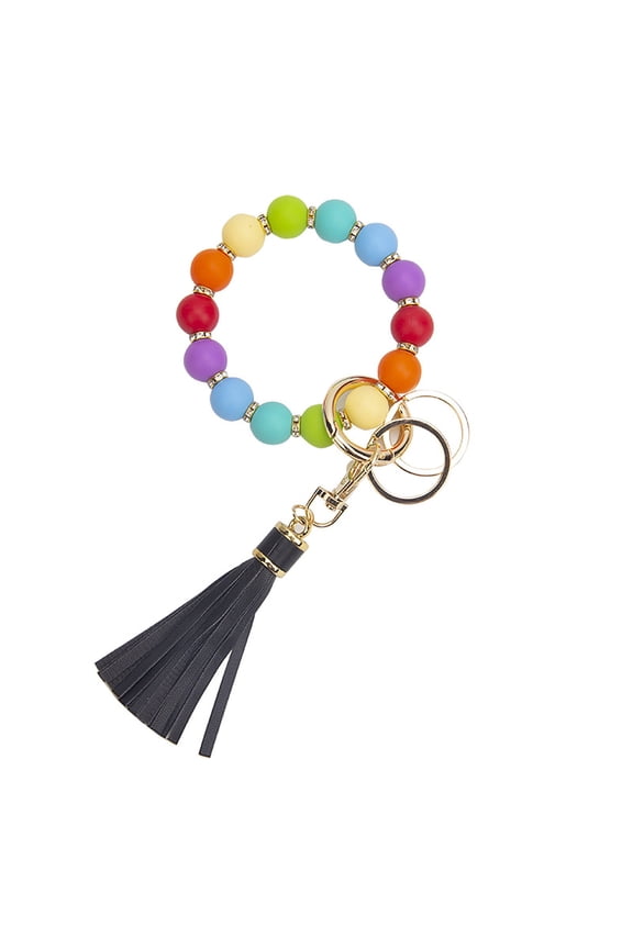 Keychains Silicone Beaded Bracelet Wrist Keychain Hanging Ornament with Tassel Hand Chain and Key Ring for Elegant European Style Accessories