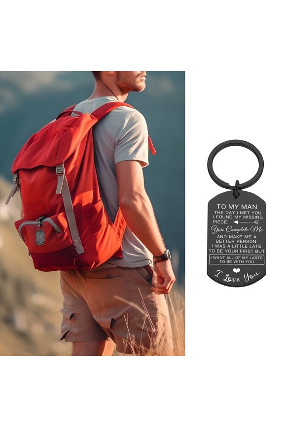 Keychains Stainless Steel for Him To My Man Key Chain Engravable Metal Accessory for Husband Boyfriend Groom Fiance or Partner