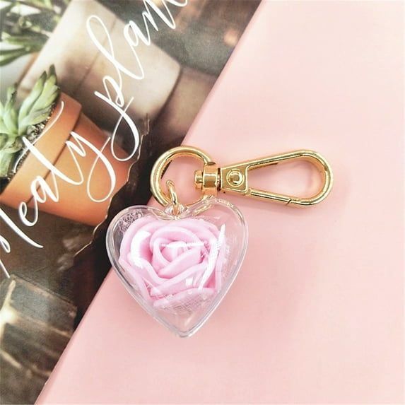 Keychains Valentine'S Day Creative Gift Rose Preserved Flower Keychain Female Bag Pendant Love In Heart Keychain Key Chains