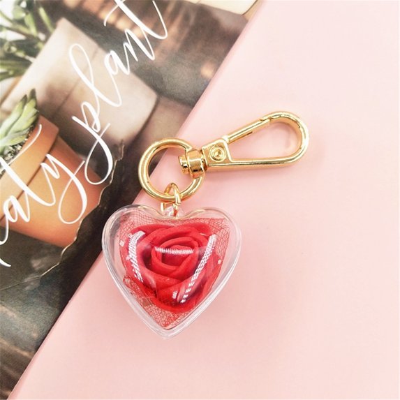 Keychains Valentine'S Day Creative Gift Rose Preserved Flower Keychain Female Bag Pendant Love In Heart Keychain Key Chains