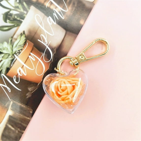 Keychains Valentine'S Day Creative Gift Rose Preserved Flower Keychain Female Bag Pendant Love In Heart Keychain Key Chains