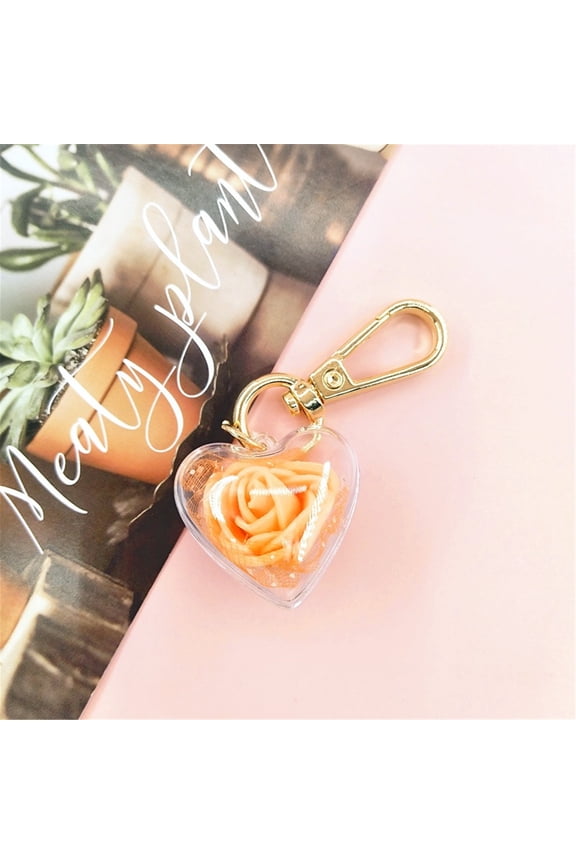 Keychains Valentine'S Day Creative Gift Rose Preserved Flower Keychain Female Bag Pendant Love In Heart Keychain Key Chains
